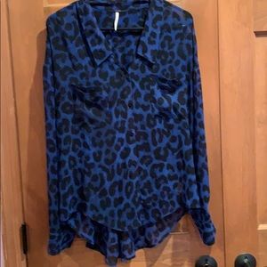 Free People Blue and black leopard print blouse
